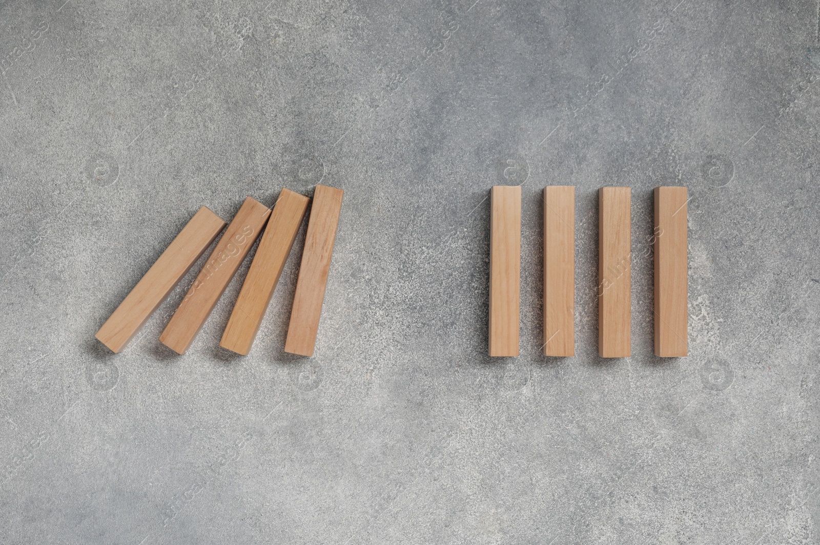 Photo of Wooden blocks on grey table, flat lay