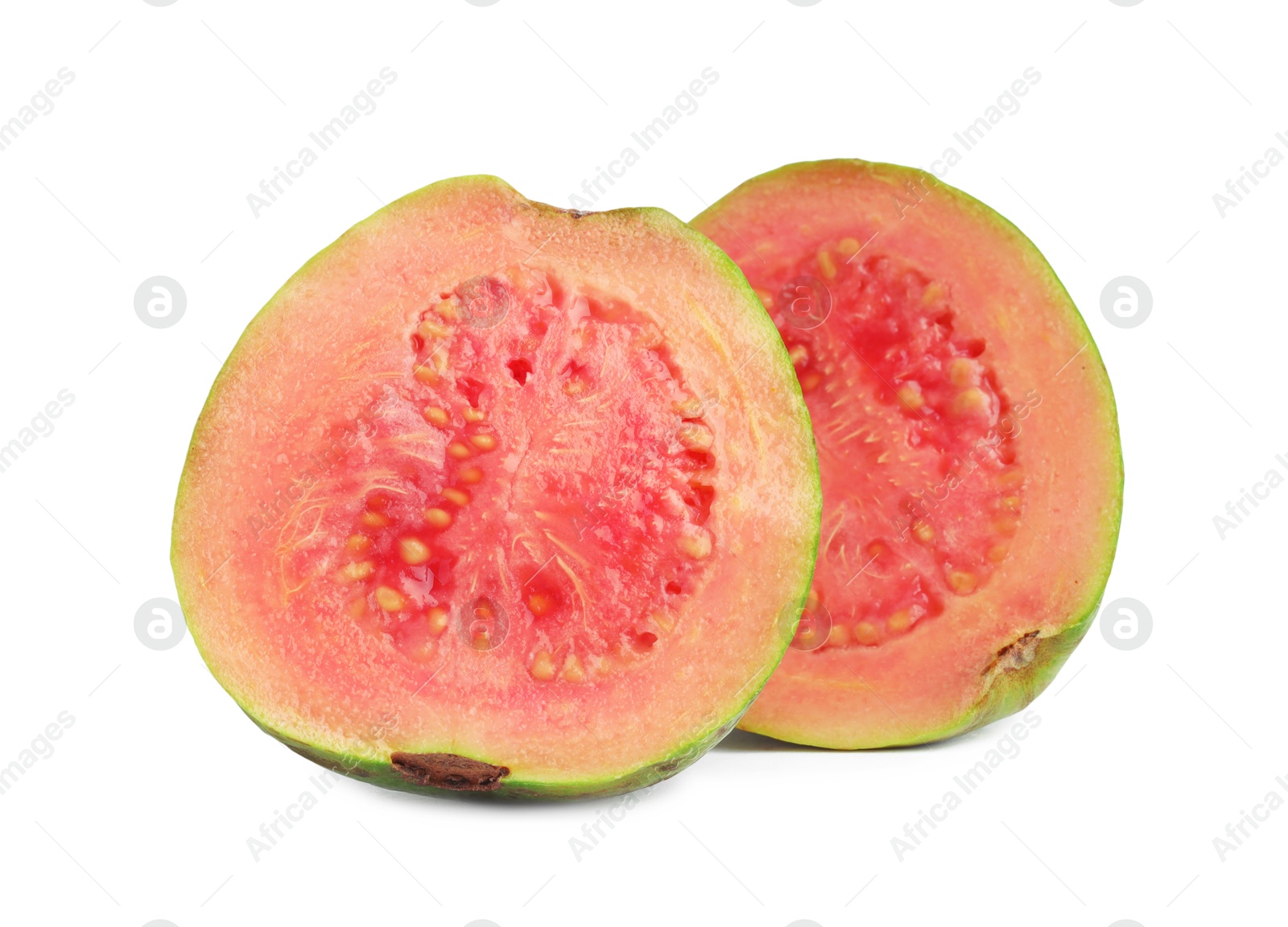 Photo of Halves of fresh guava fruit isolated on white