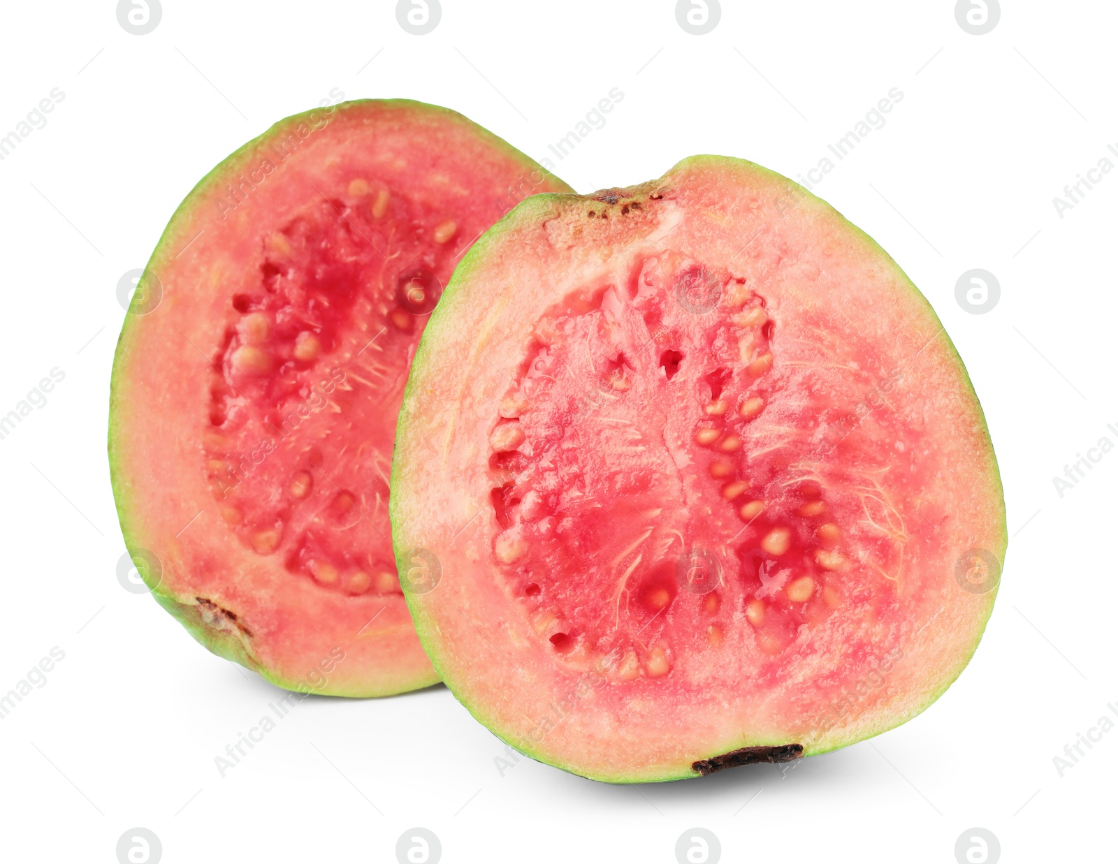 Photo of Halves of fresh guava fruit isolated on white