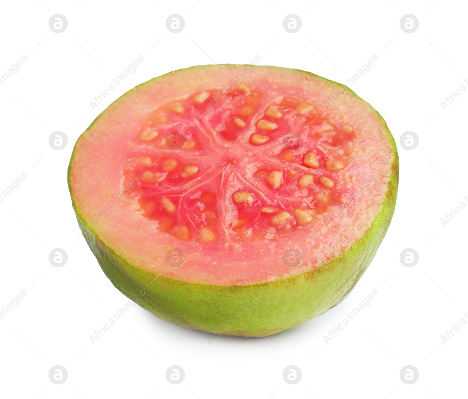 Photo of Half of fresh guava fruit isolated on white