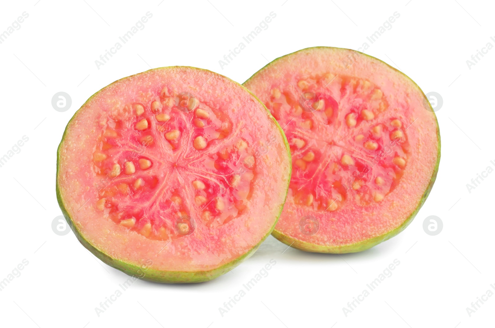 Photo of Halves of fresh guava fruit isolated on white