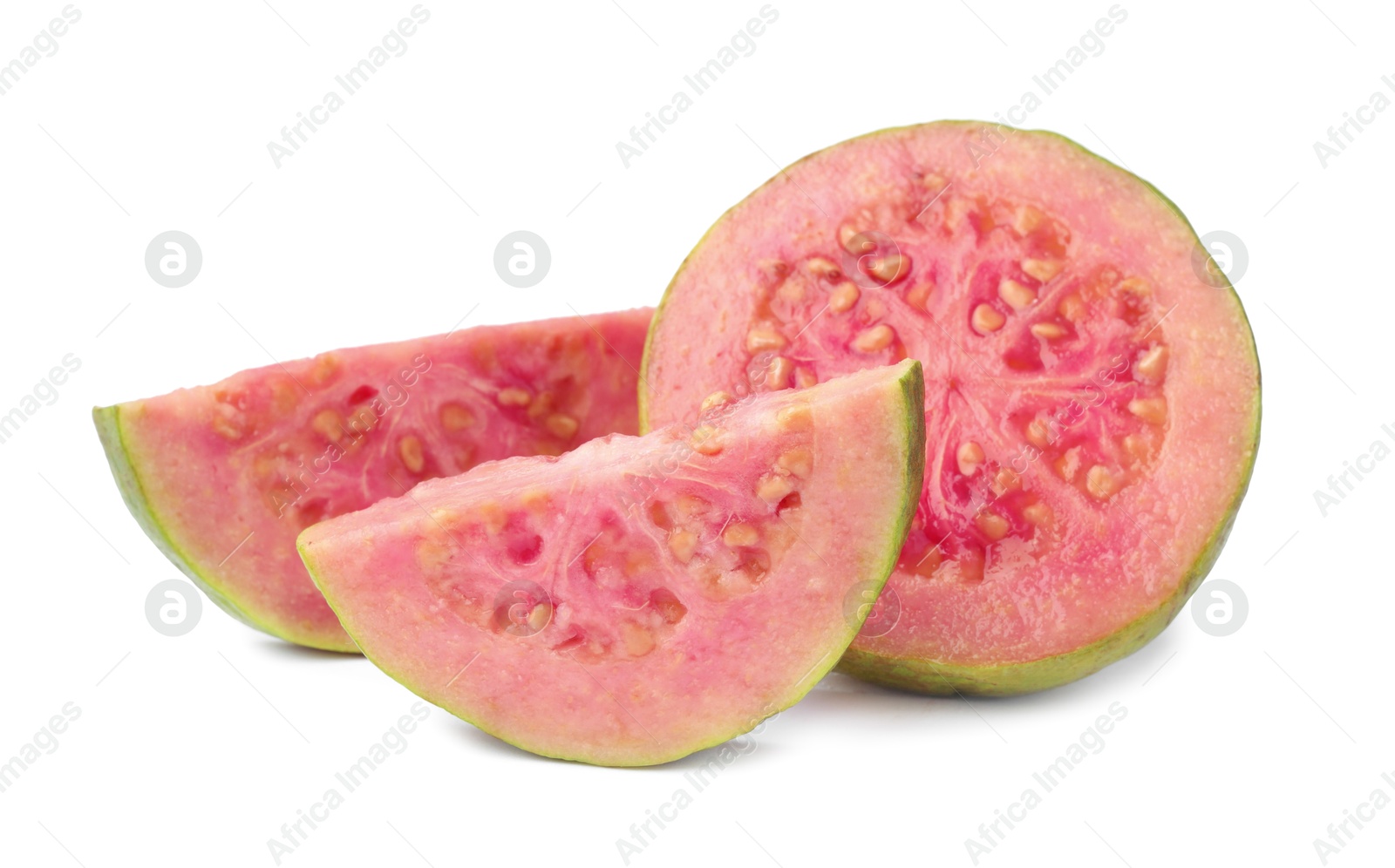 Photo of Pieces of fresh guava fruit isolated on white