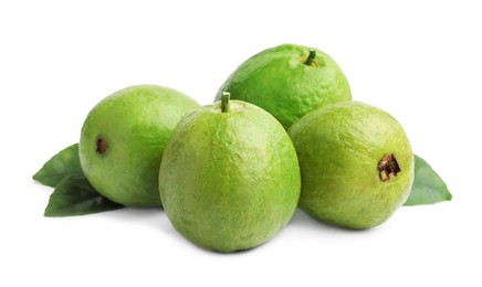 Photo of Fresh guava fruits with leaves isolated on white