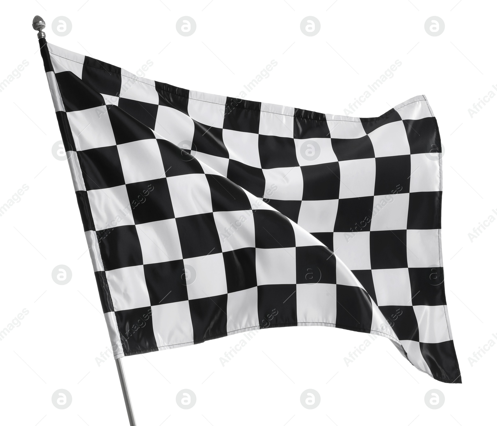 Photo of One racing checkered flag isolated on white