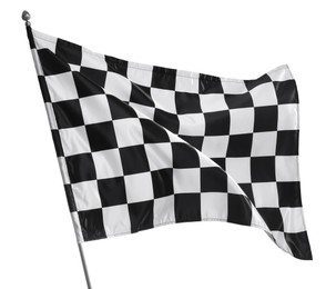 Photo of One racing checkered flag isolated on white