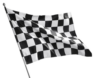 Photo of One racing checkered flag isolated on white