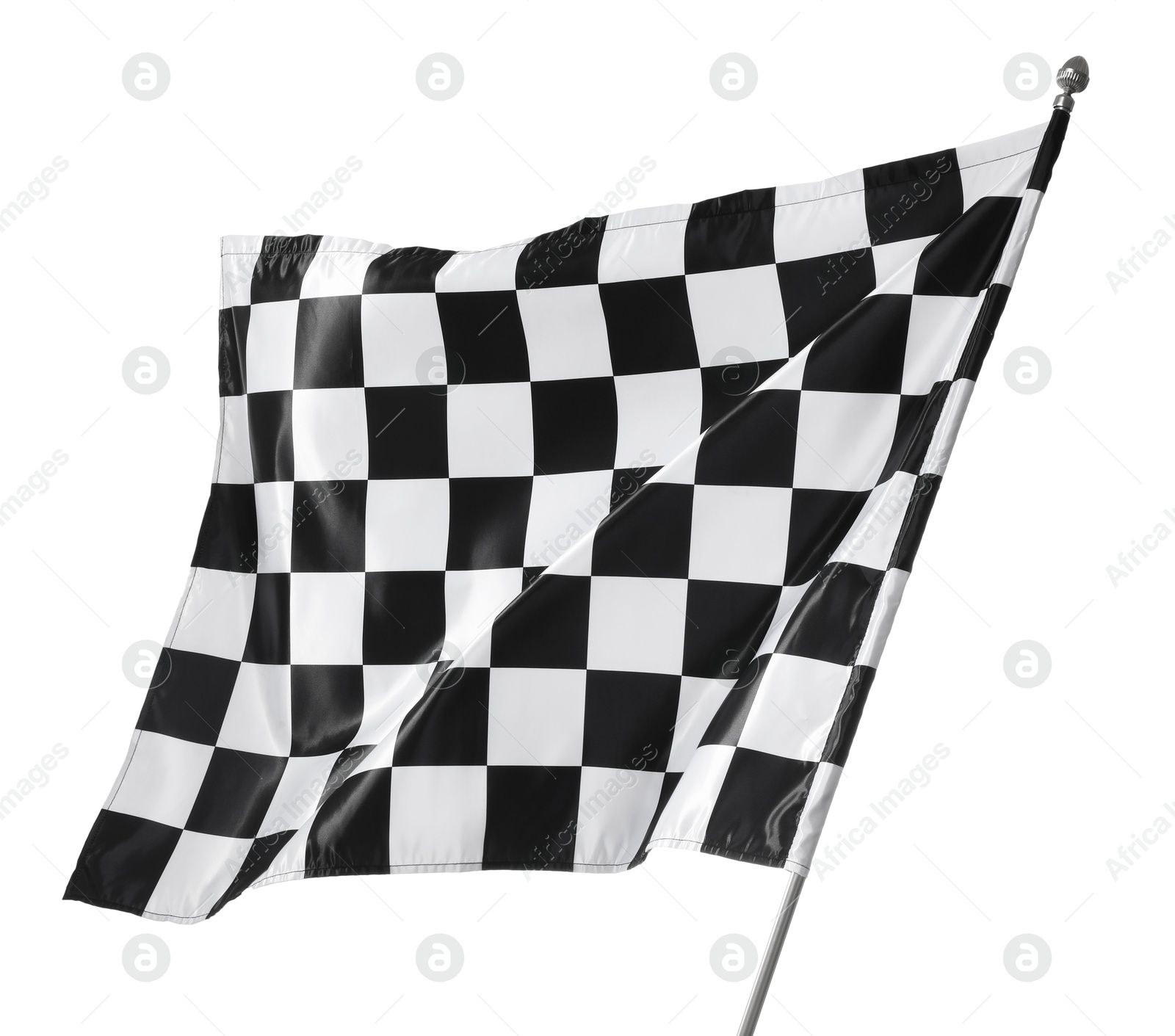 Photo of One racing checkered flag isolated on white