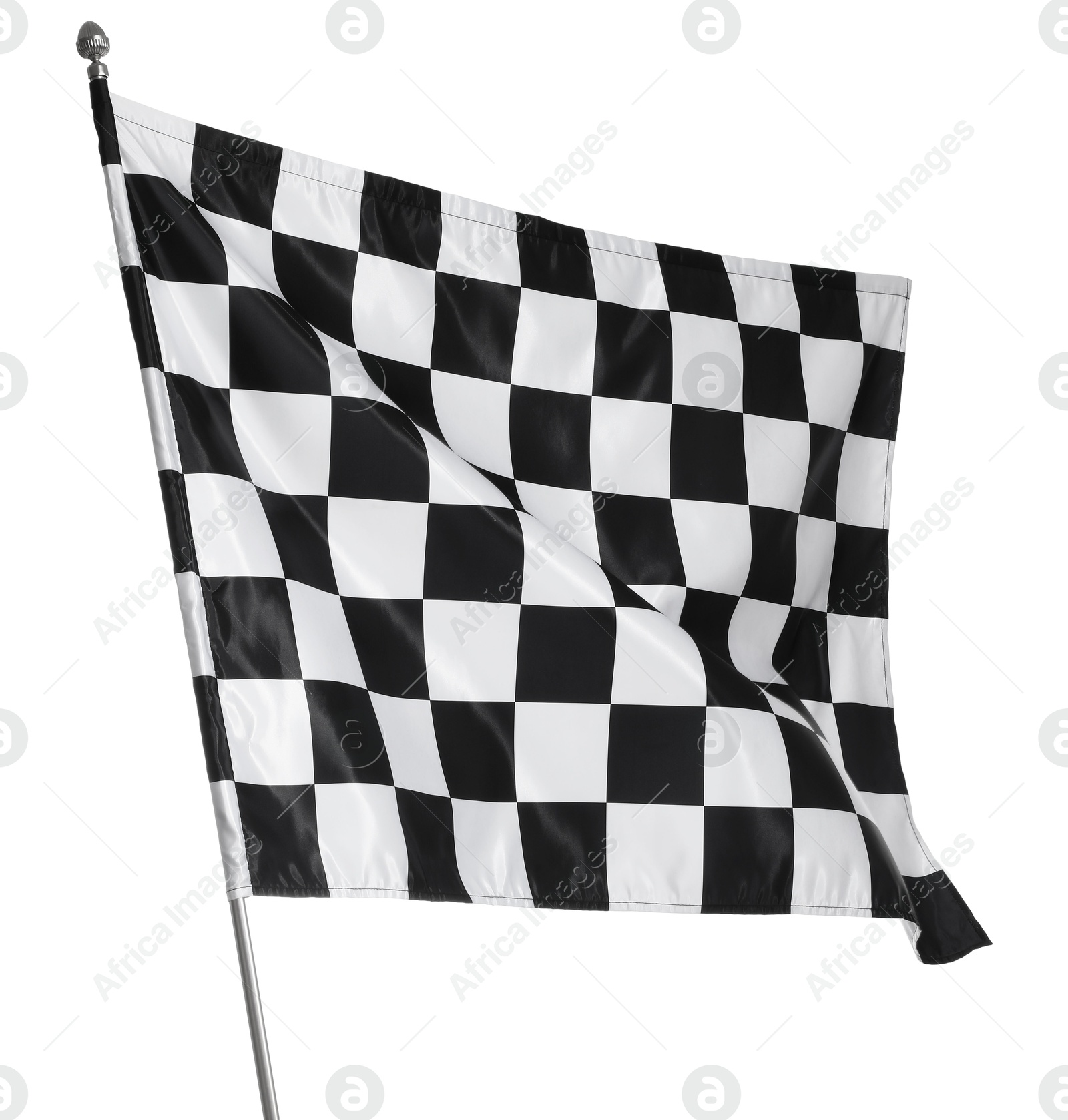 Photo of One racing checkered flag isolated on white