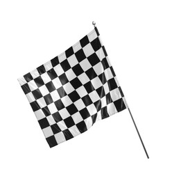 Photo of One racing checkered flag isolated on white