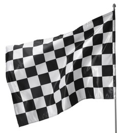 Photo of One racing checkered flag isolated on white