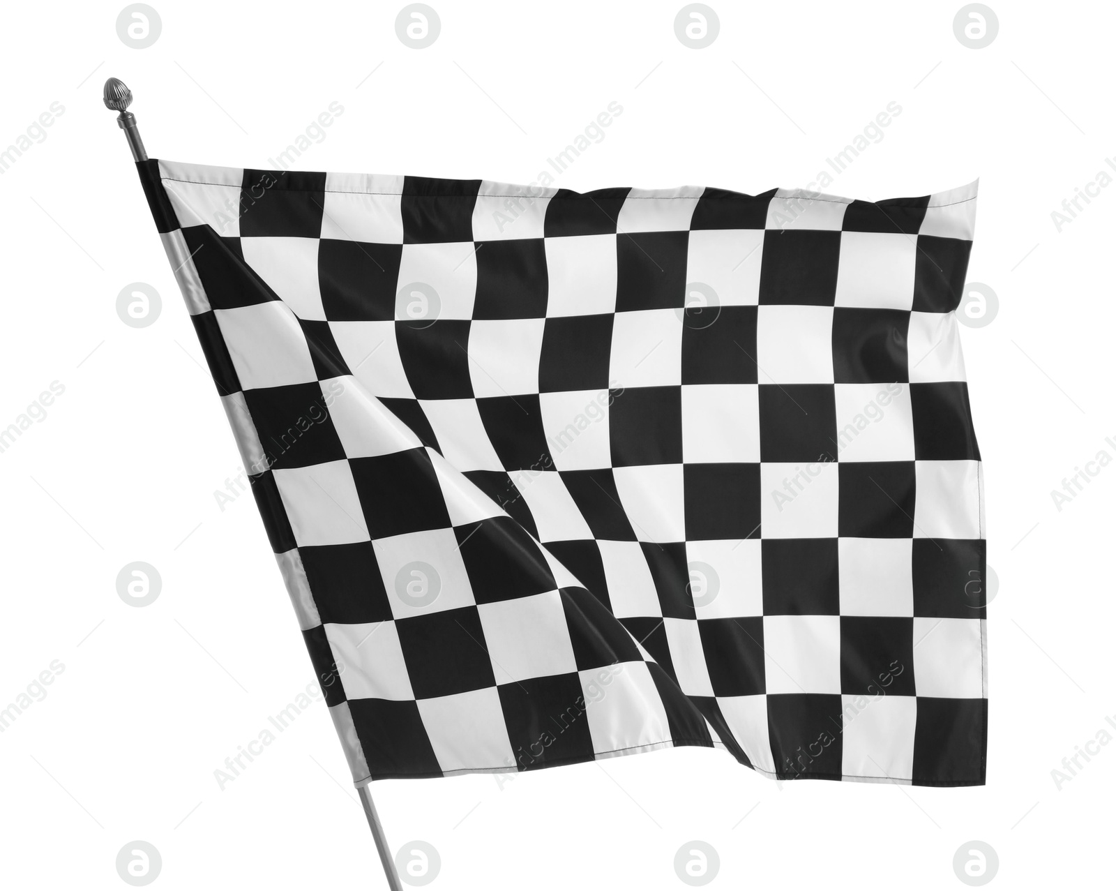 Photo of One racing checkered flag isolated on white