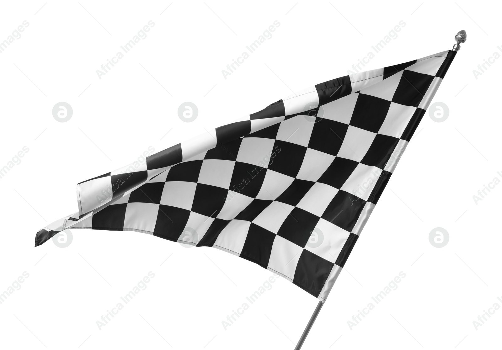 Photo of One racing checkered flag isolated on white