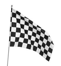 Photo of One racing checkered flag isolated on white