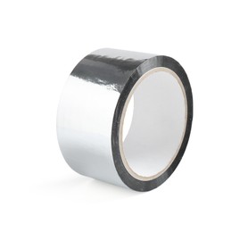 Roll of silver adhesive tape isolated on white