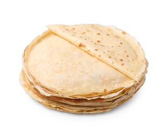 Photo of Stack of delicious crepes isolated on white