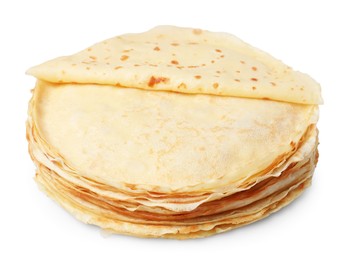 Photo of Stack of delicious crepes isolated on white