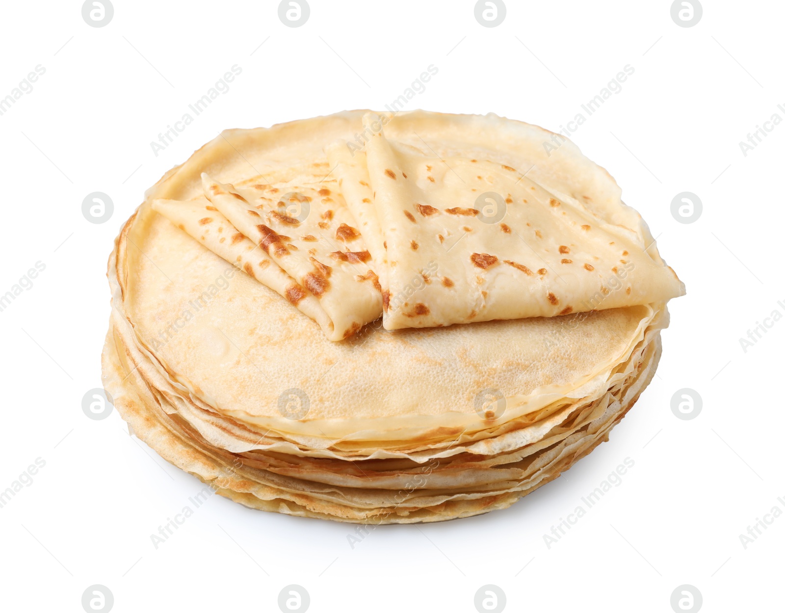 Photo of Stack of delicious crepes isolated on white