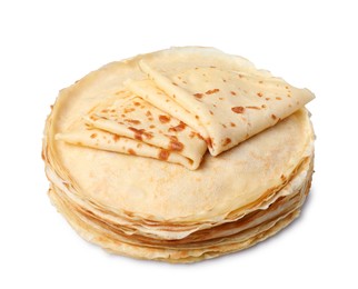 Photo of Stack of delicious crepes isolated on white