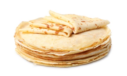 Photo of Stack of delicious crepes isolated on white