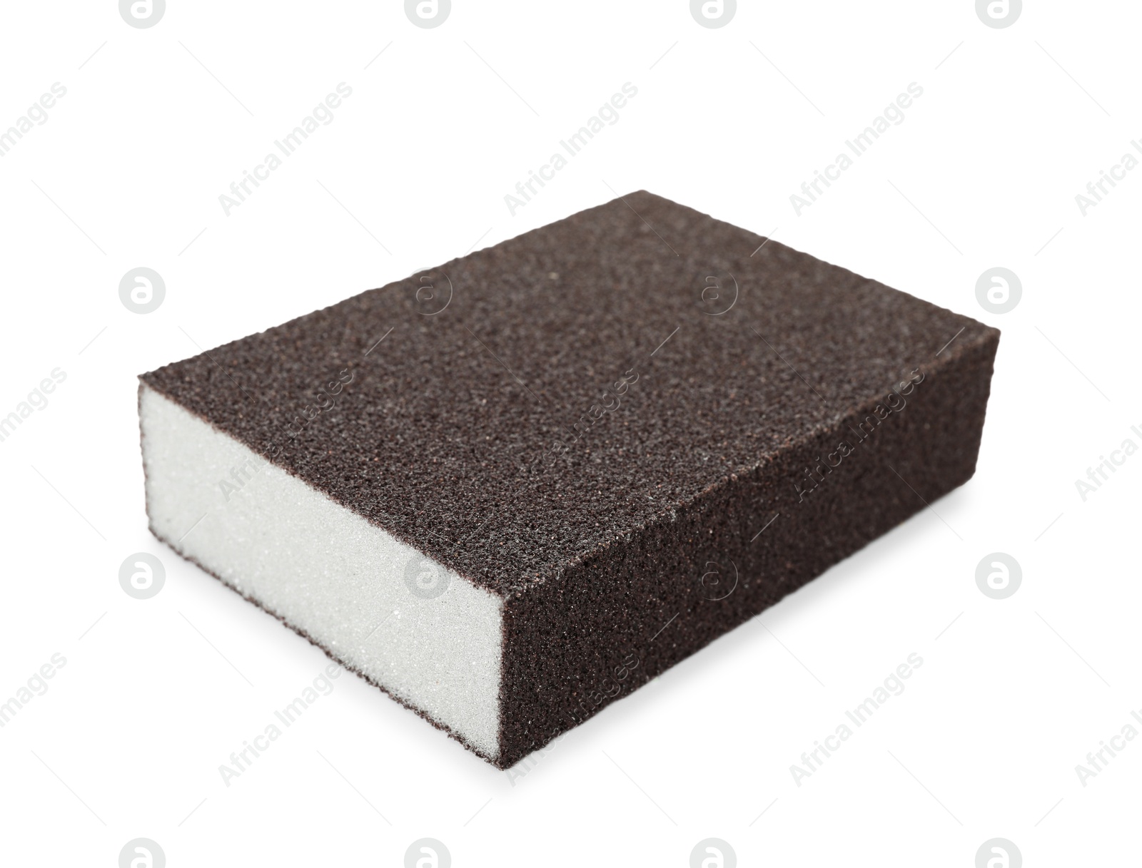 Photo of One brown sponge isolated on white. Cleaning supply