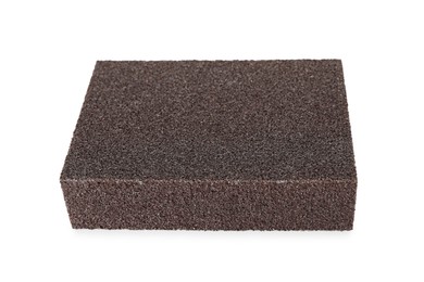 Photo of One brown sponge isolated on white. Cleaning supply