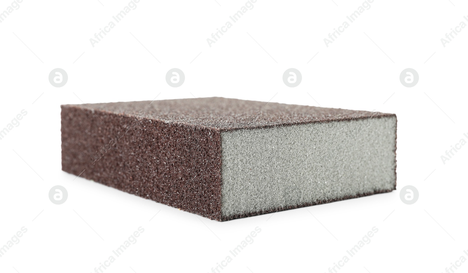 Photo of One brown sponge isolated on white. Cleaning supply