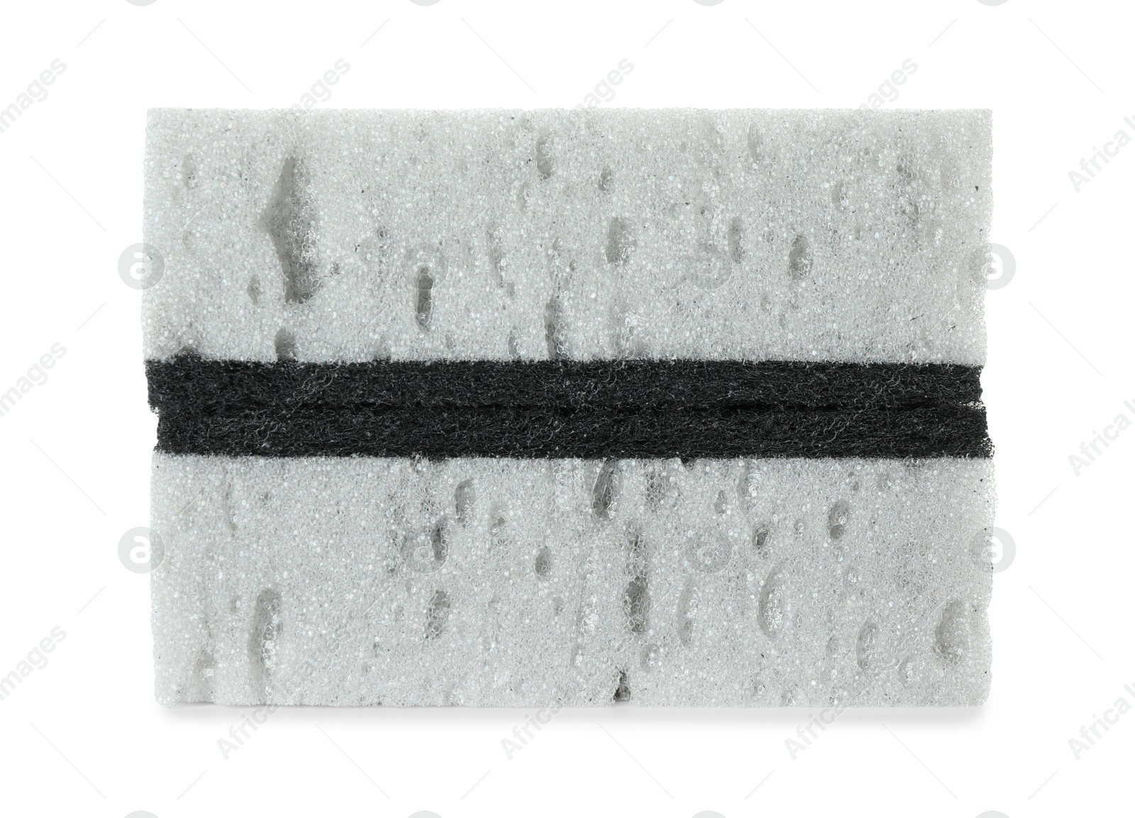 Photo of Two grey sponges isolated on white. Cleaning supply