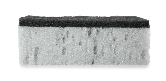 Photo of One grey sponge isolated on white. Cleaning supply