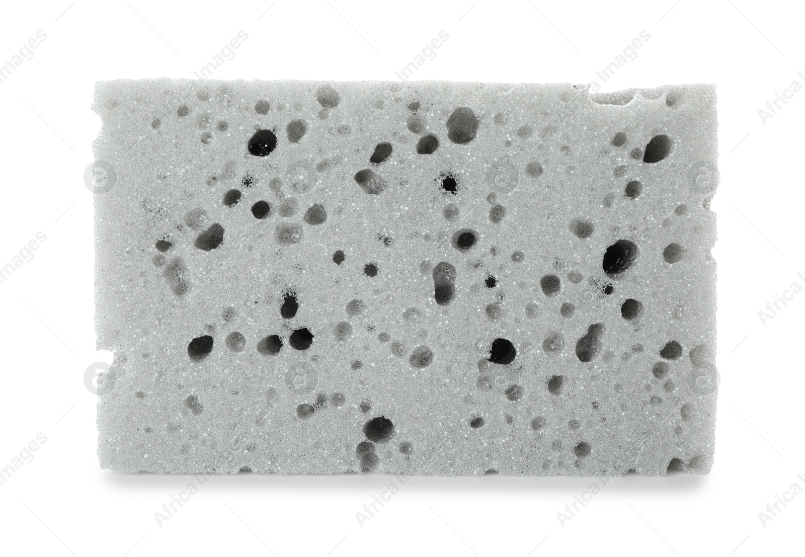 Photo of One grey sponge isolated on white. Cleaning supply