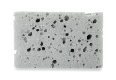 Photo of One grey sponge isolated on white. Cleaning supply