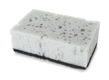 Photo of One grey sponge isolated on white. Cleaning supply