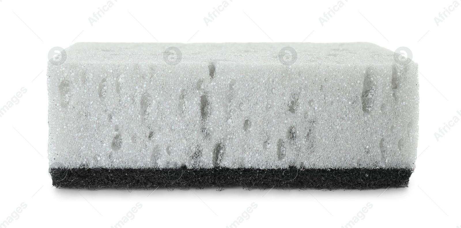 Photo of One grey sponge isolated on white. Cleaning supply