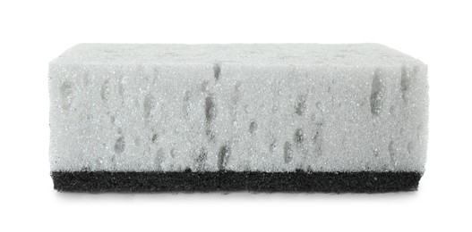 Photo of One grey sponge isolated on white. Cleaning supply