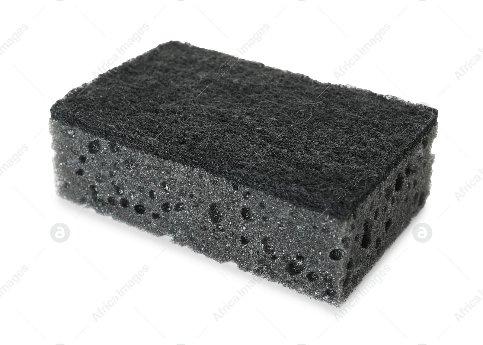 Photo of One grey sponge isolated on white. Cleaning supply