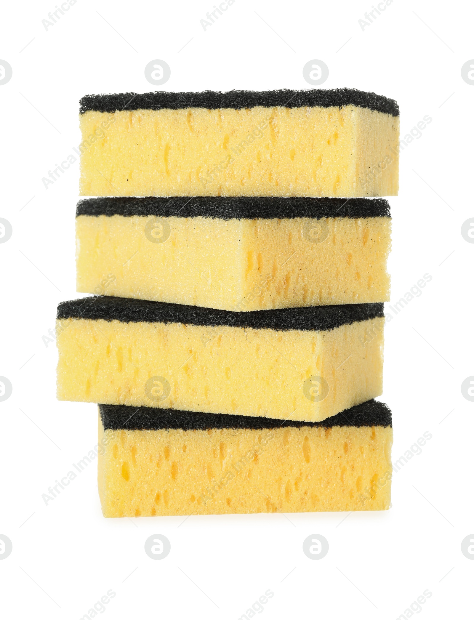 Photo of Stack of yellow sponges isolated on white