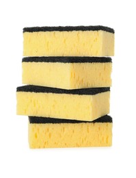 Photo of Stack of yellow sponges isolated on white