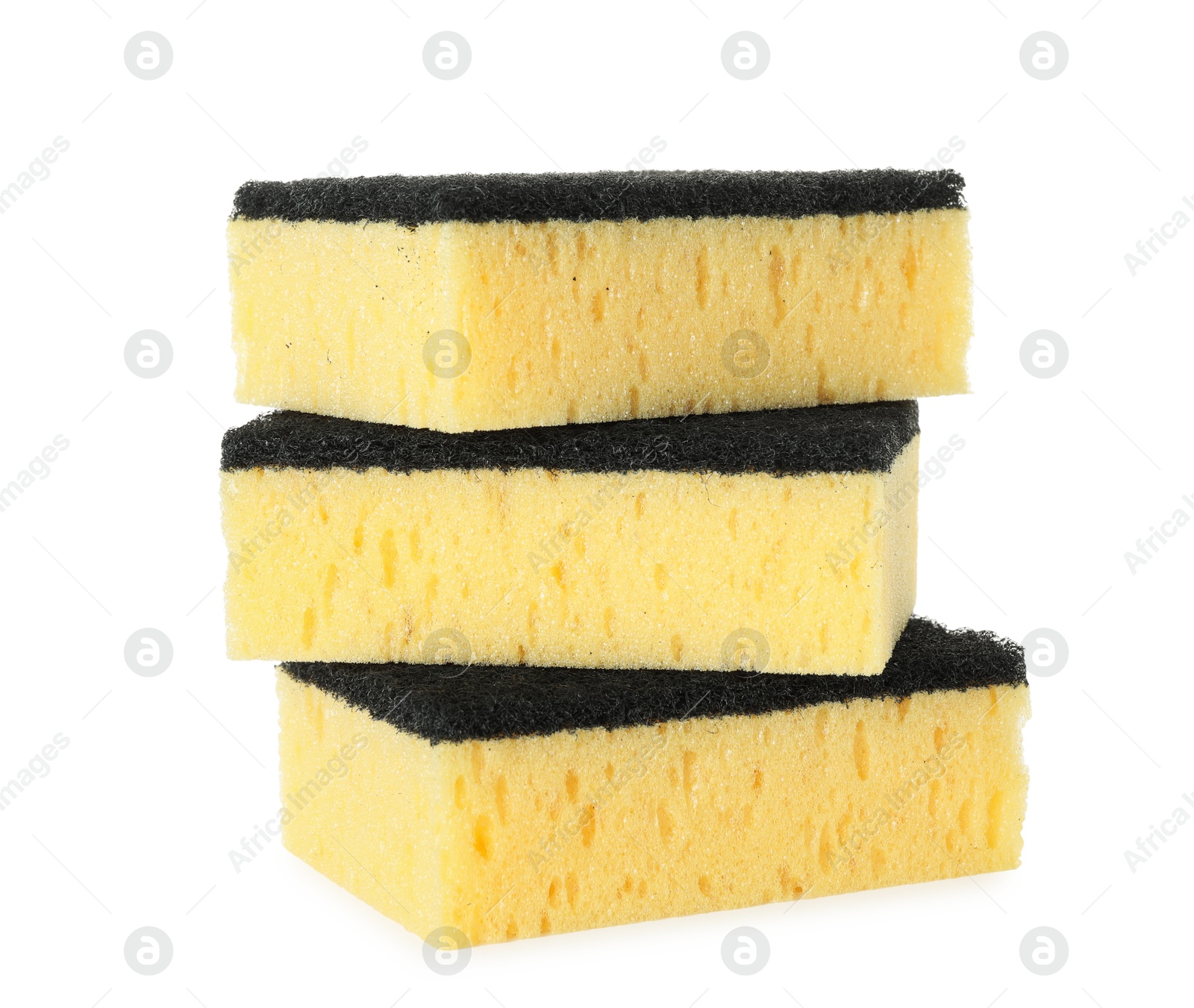 Photo of Stack of yellow sponges isolated on white