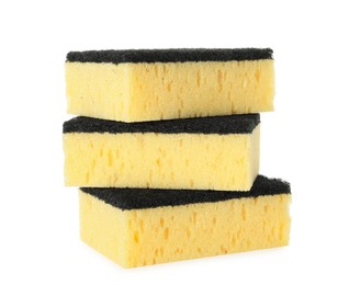 Photo of Stack of yellow sponges isolated on white