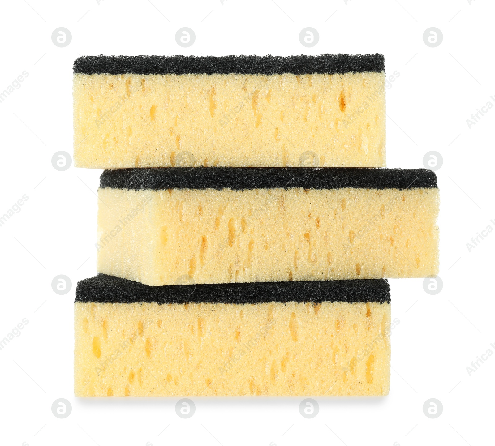 Photo of Stack of yellow sponges isolated on white