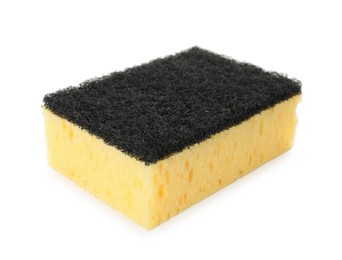 Photo of One yellow sponge isolated on white. Cleaning supply