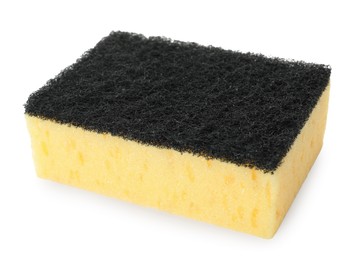 Photo of One yellow sponge isolated on white. Cleaning supply