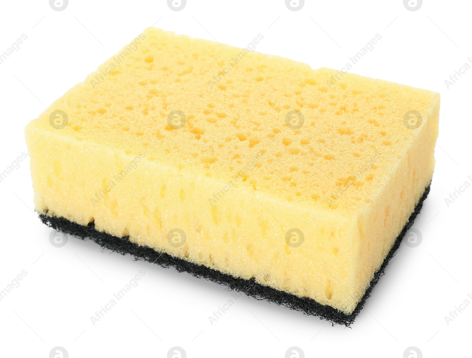 Photo of One yellow sponge isolated on white. Cleaning supply