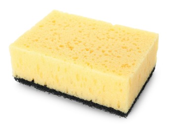 Photo of One yellow sponge isolated on white. Cleaning supply