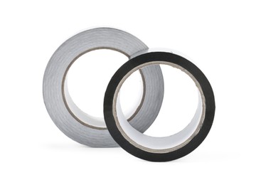 Rolls of silver adhesive tape isolated on white