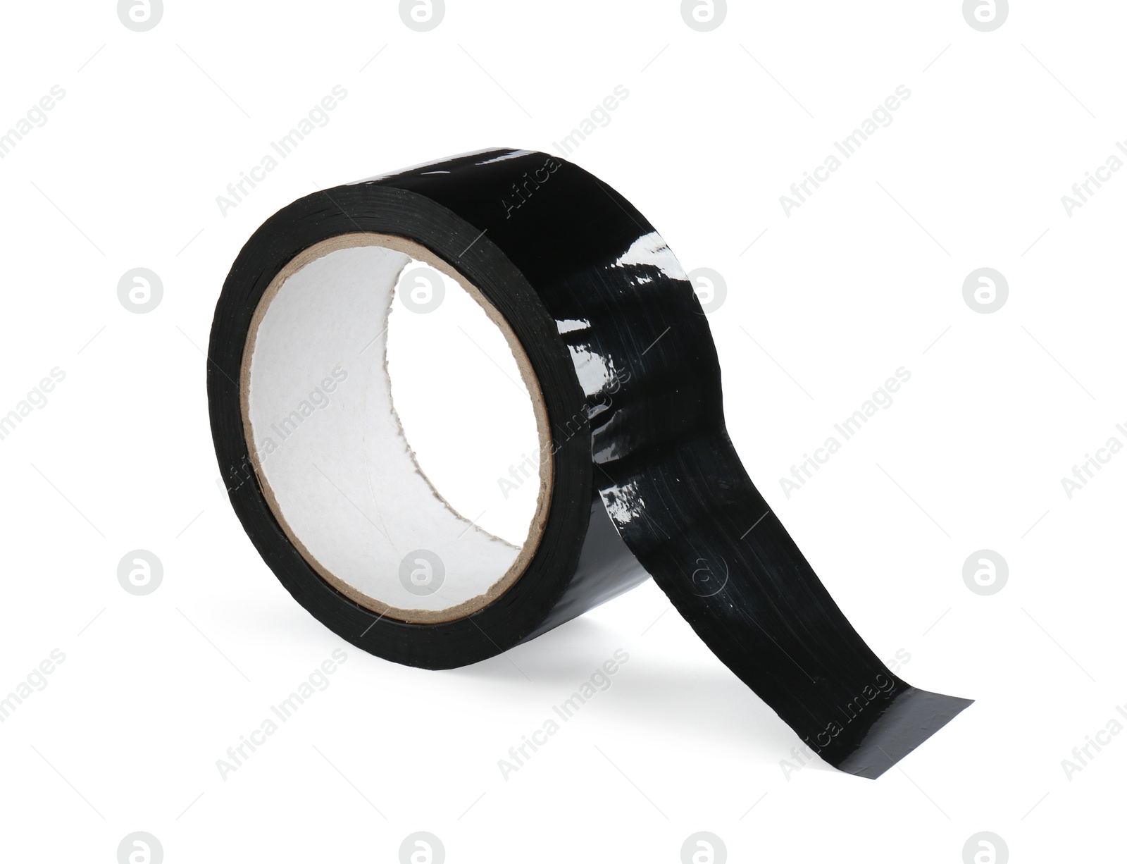 Photo of Roll of black adhesive tape isolated on white