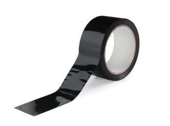 Photo of Roll of black adhesive tape isolated on white