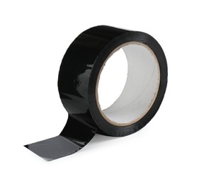 Photo of Roll of black adhesive tape isolated on white