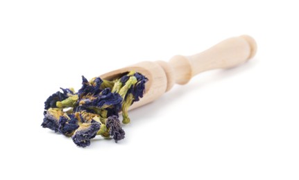 Scoop with butterfly pea flower tea isolated on white