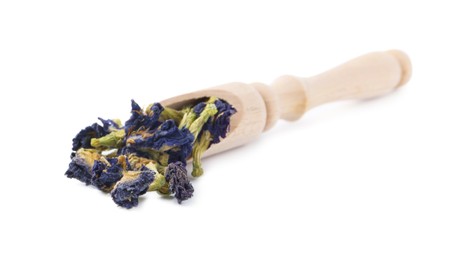 Scoop with butterfly pea flower tea isolated on white