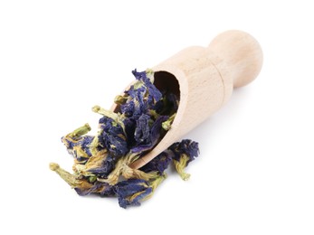 Scoop with butterfly pea flower tea isolated on white